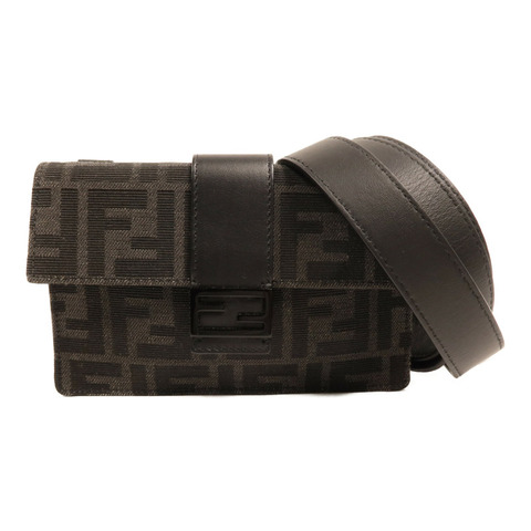 FENDI 尼龍/帆布/皮革Marsupio Baguette銀扣肩背袋