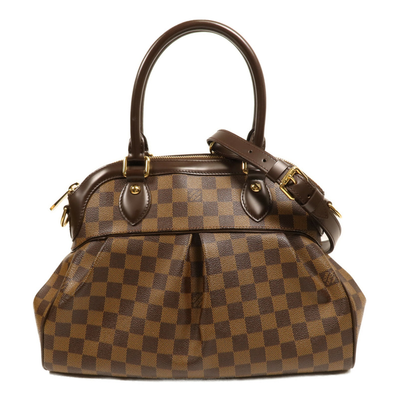LOUIS VUITTON Damier Trevi PM金扣手挽肩背兩用袋棕色-0