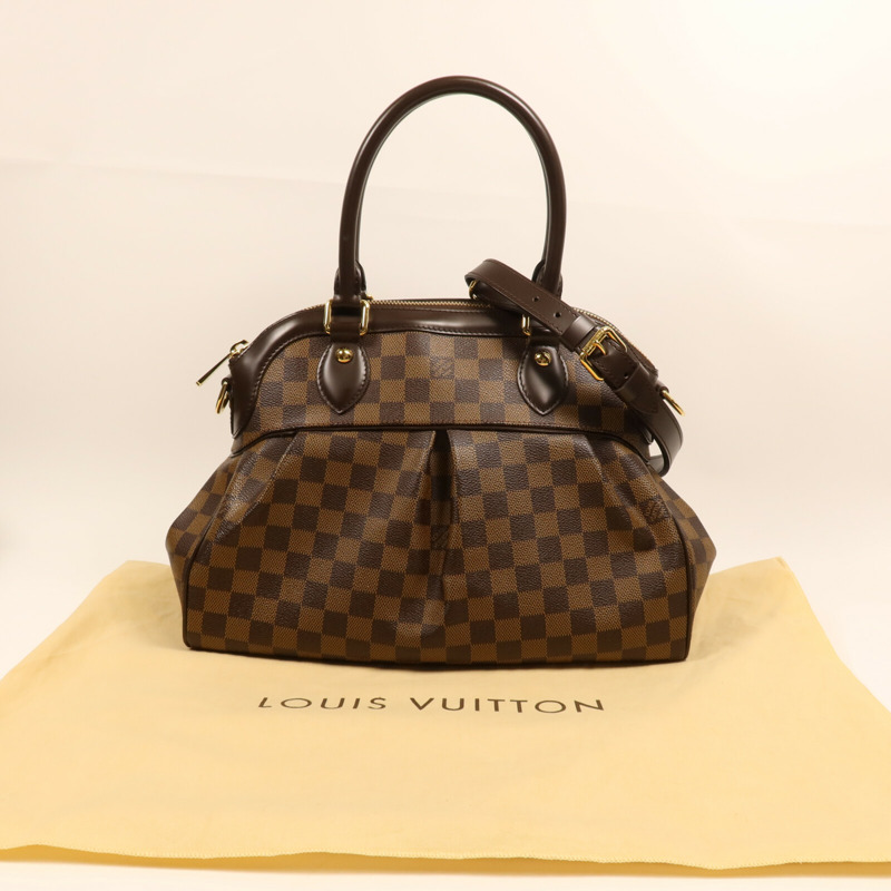 LOUIS VUITTON Damier Trevi PM金扣手挽肩背兩用袋棕色-13