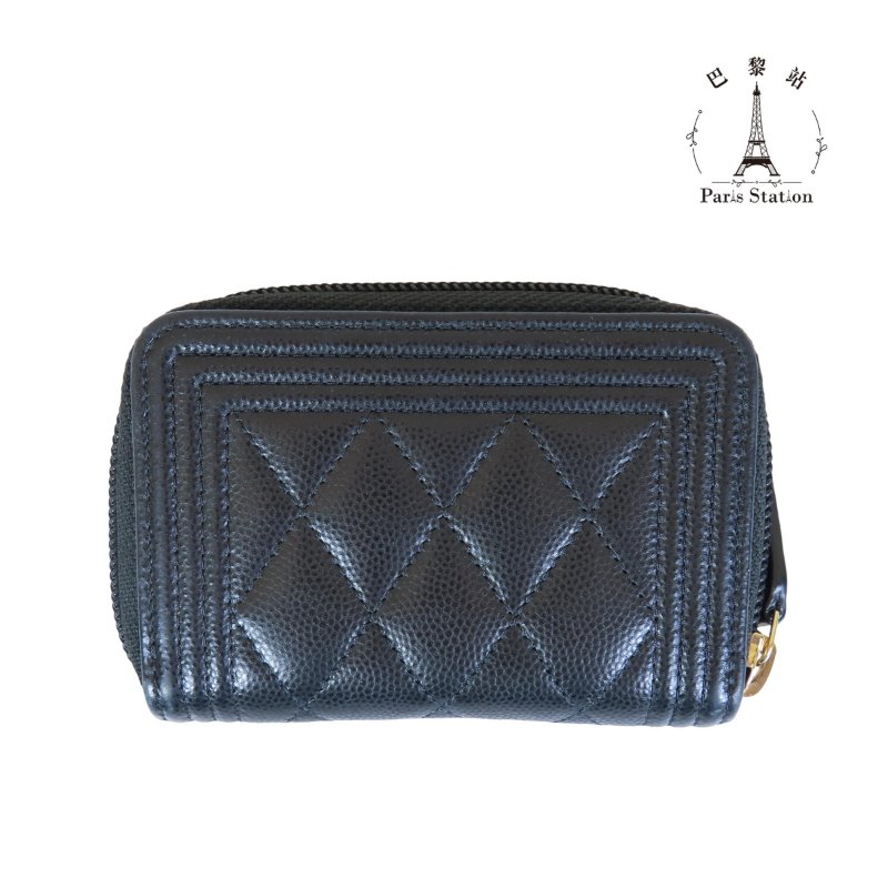 【巴黎站二手名牌專賣】*現貨*CHANEL 香奈兒 真品*A80602 BOY系列黑荔枝牛皮復古金釦拉鍊零錢包-1