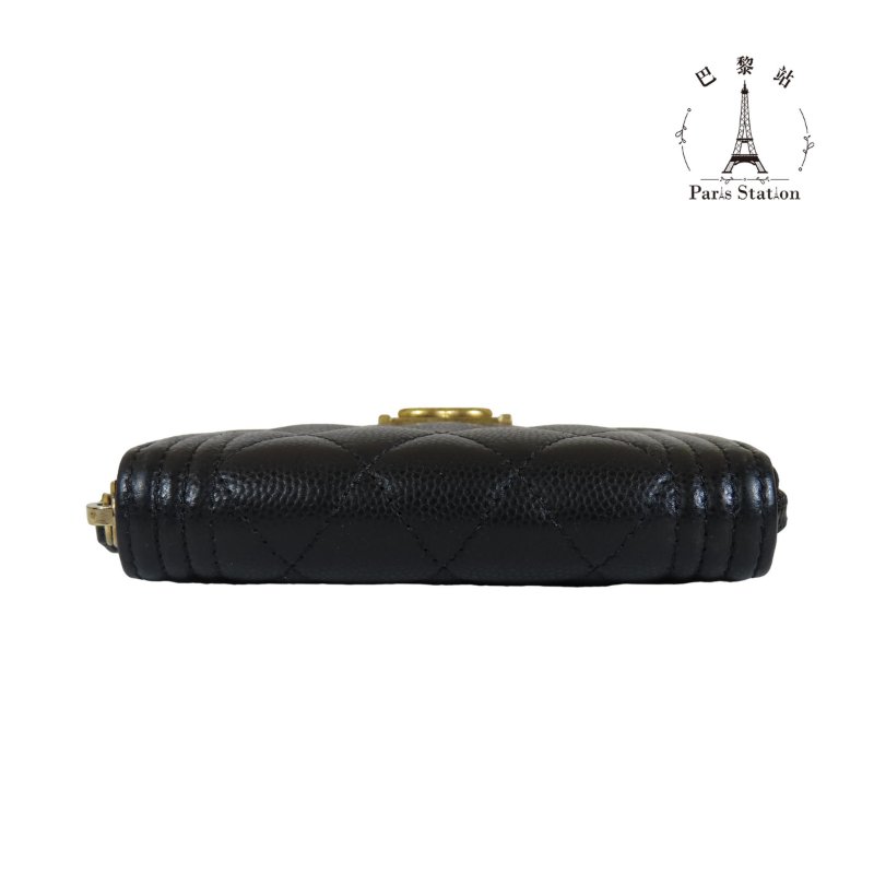 【巴黎站二手名牌專賣】*現貨*CHANEL 香奈兒 真品*A80602 BOY系列黑荔枝牛皮復古金釦拉鍊零錢包-2