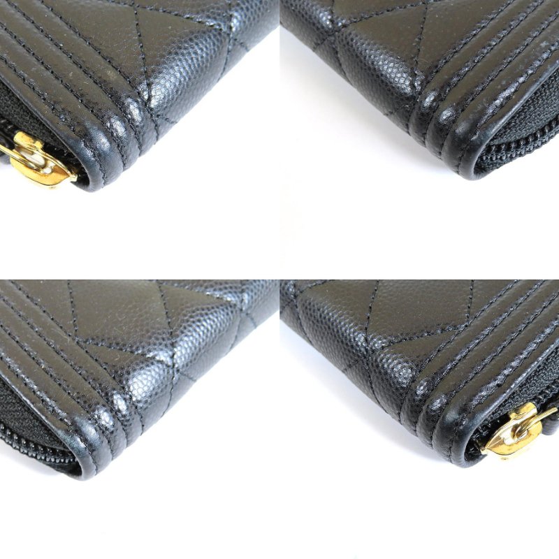 【巴黎站二手名牌專賣】*現貨*CHANEL 香奈兒 真品*A80602 BOY系列黑荔枝牛皮復古金釦拉鍊零錢包-4