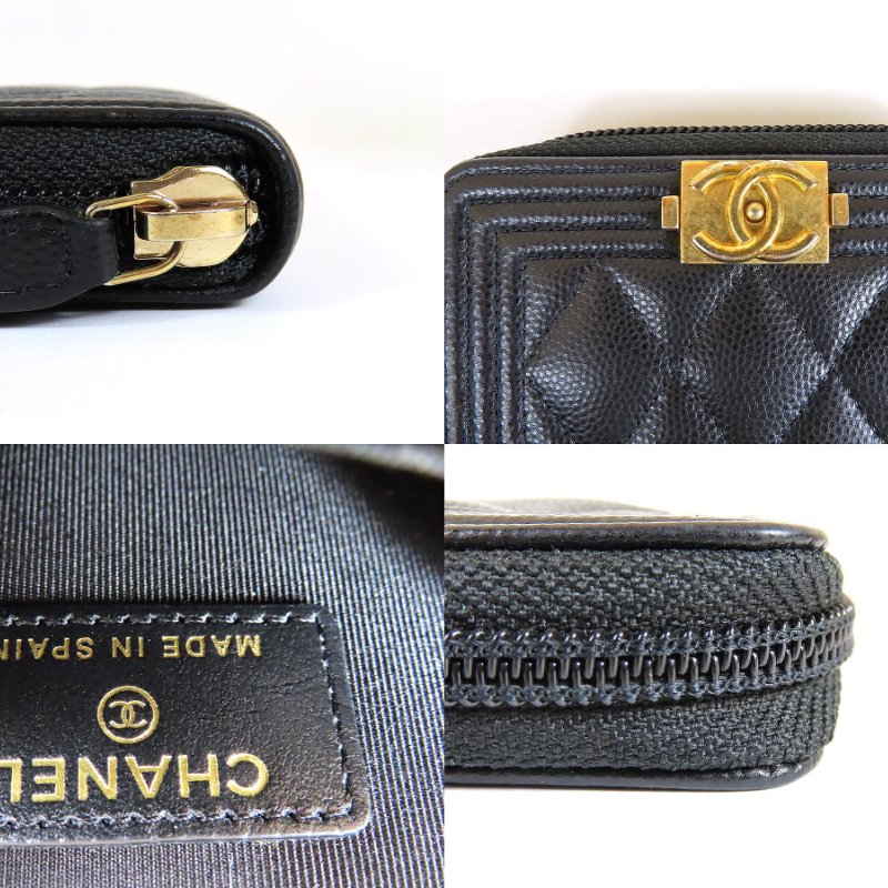 【巴黎站二手名牌專賣】*現貨*CHANEL 香奈兒 真品*A80602 BOY系列黑荔枝牛皮復古金釦拉鍊零錢包-5