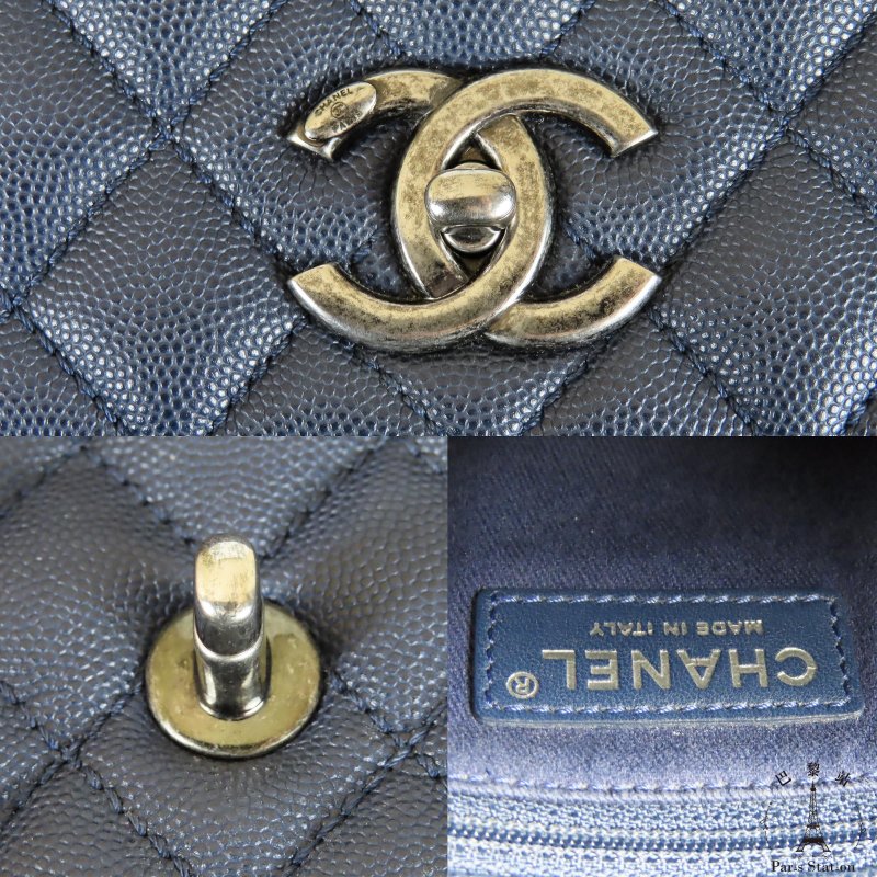 【巴黎站二手名牌專賣店】＊現貨＊CHANEL香奈兒真品＊藍色荔枝紋小牛皮復古銀雙C COCO HANDLE 28手提斜背包-5
