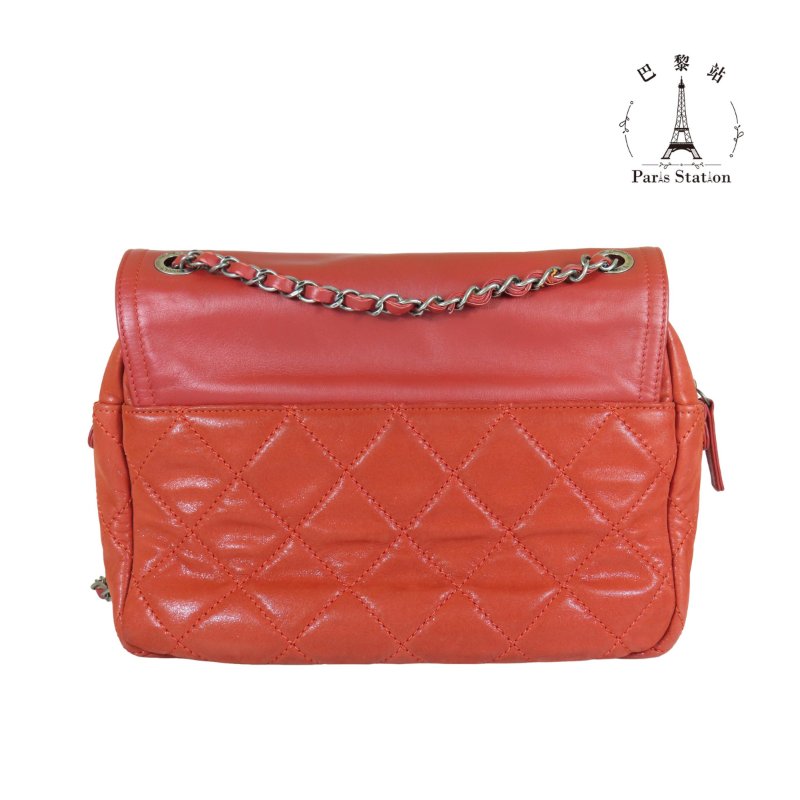 【巴黎站二手名牌專賣店】*現貨*CHANEL 香奈兒 真品*磚紅色拼接皮革復古銀釦雙C掀蓋鏈包 肩背包-1