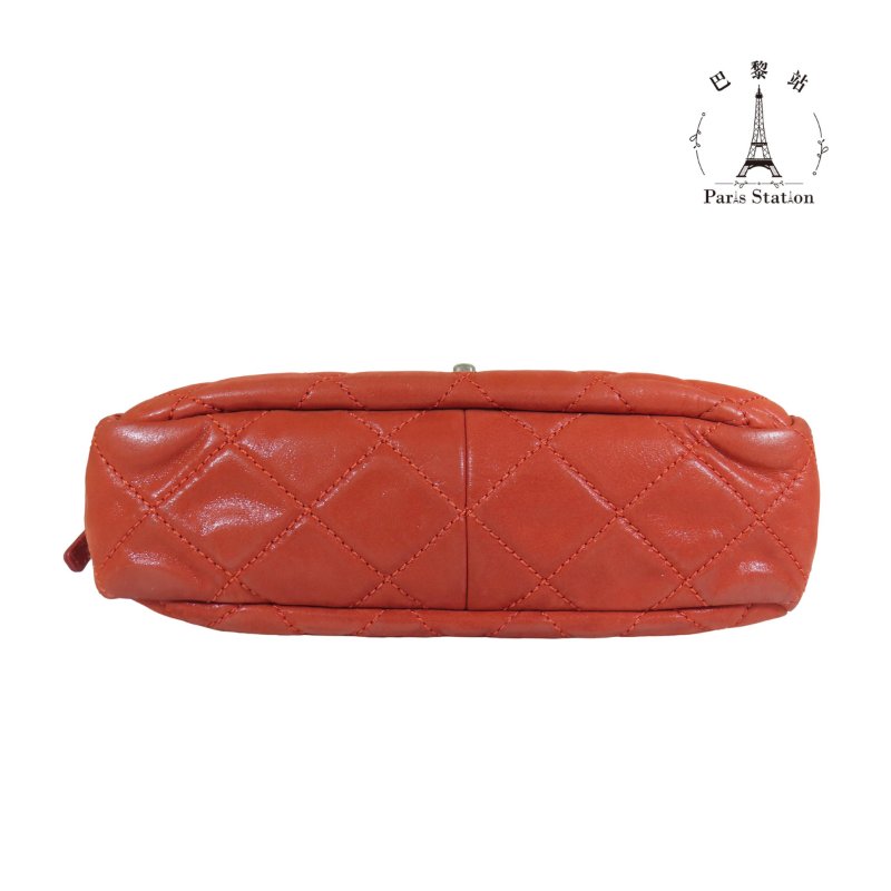 【巴黎站二手名牌專賣店】*現貨*CHANEL 香奈兒 真品*磚紅色拼接皮革復古銀釦雙C掀蓋鏈包 肩背包-2