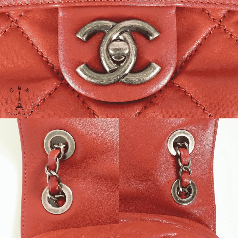 【巴黎站二手名牌專賣店】＊現貨＊CHANEL 香奈兒 真品＊磚紅色拼接皮革復古銀釦雙C掀蓋鏈包 肩背包-7