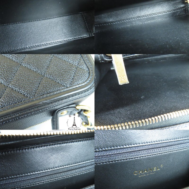 【巴黎站二手名牌專賣店】*現貨*CHANEL香奈兒真品*黑色荔枝牛皮菱格紋大雙C化妝箱手提斜背鍊包-6