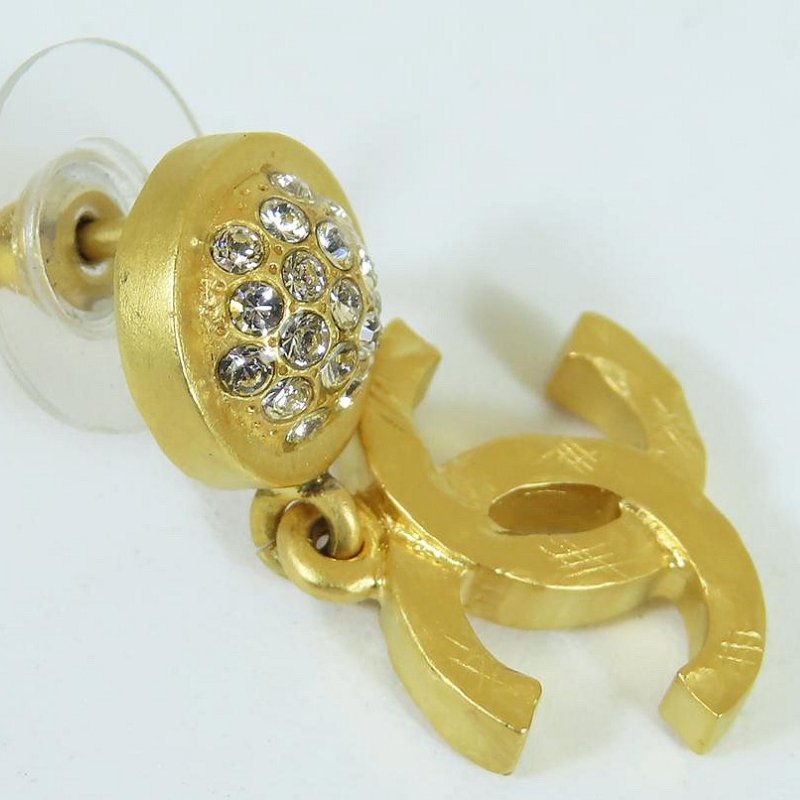 【巴黎站二手名牌專賣店】*現貨*CHANEL 香奈兒 真品*金色圓型小鑽復古金雙C耳環-2