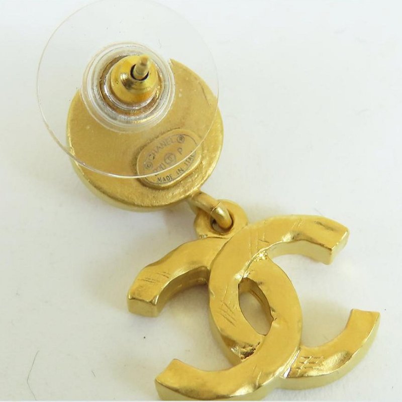 【巴黎站二手名牌專賣店】*現貨*CHANEL 香奈兒 真品*金色圓型小鑽復古金雙C耳環-5