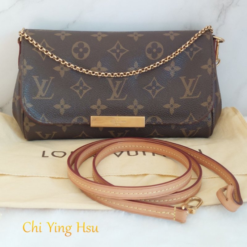 LV 經典老花M40717 🎀現品實拍 🎀 Favorite PM (小) 經典花紋鍊條肩背包 斜背包~二手-1