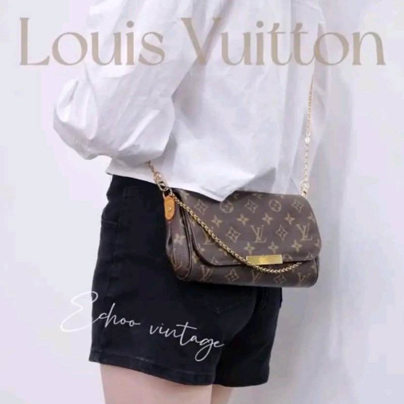 LV 經典老花M40717 🎀現品實拍 🎀 Favorite PM (小) 經典花紋鍊條肩背包 斜背包~二手-5