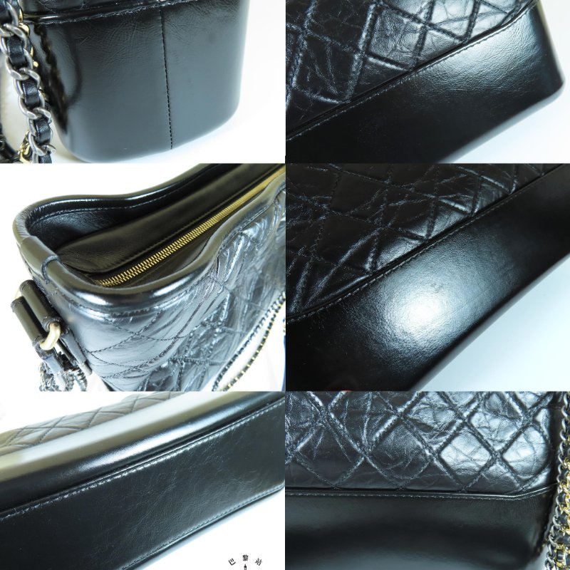 【巴黎站二手名牌專賣店】*現貨*CHANEL香奈兒真品*GABRIELLE黑色牛皮菱格紋雙色鍊流浪包斜背包 肩背包(大)-6
