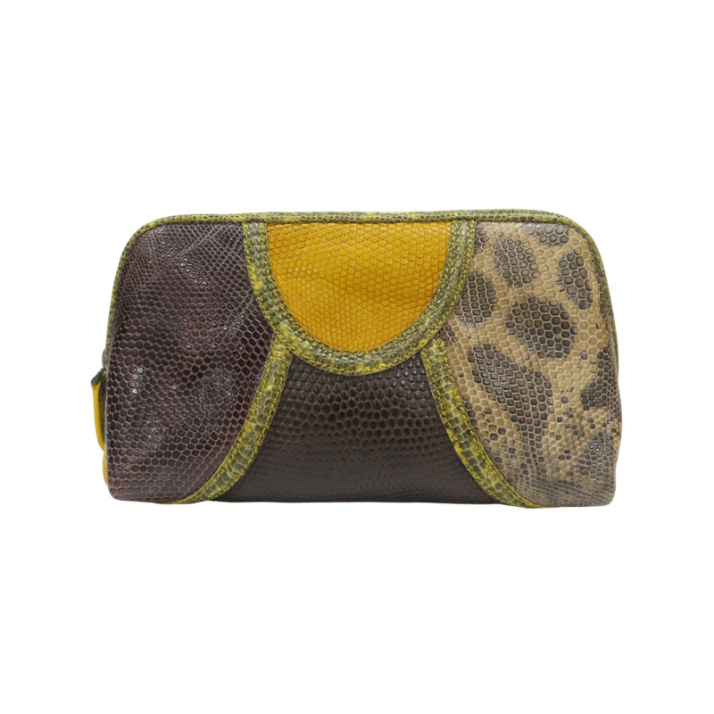 棕色 黃色 蜥蜴皮 拉鍊 收納袋 【BOTTEGA VENETA 寶緹嘉】 132534-0