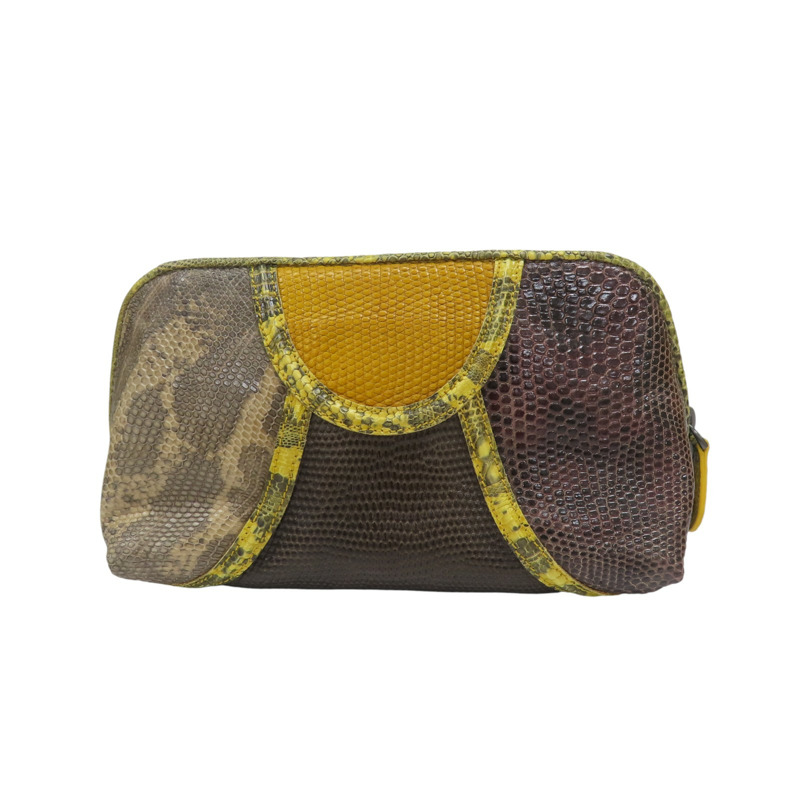 棕色 黃色 蜥蜴皮 拉鍊 收納袋 【BOTTEGA VENETA 寶緹嘉】 132534-1