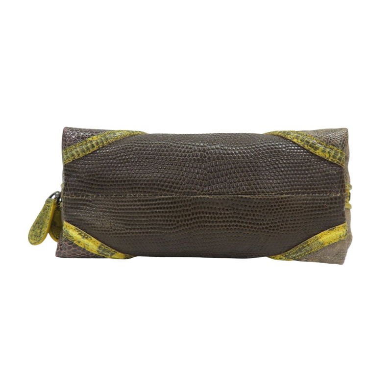 棕色 黃色 蜥蜴皮 拉鍊 收納袋 【BOTTEGA VENETA 寶緹嘉】 132534-3