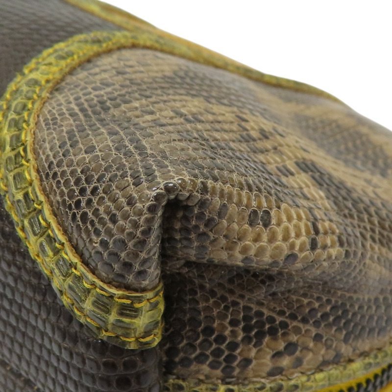 棕色 黃色 蜥蜴皮 拉鍊 收納袋 【BOTTEGA VENETA 寶緹嘉】 132534-9