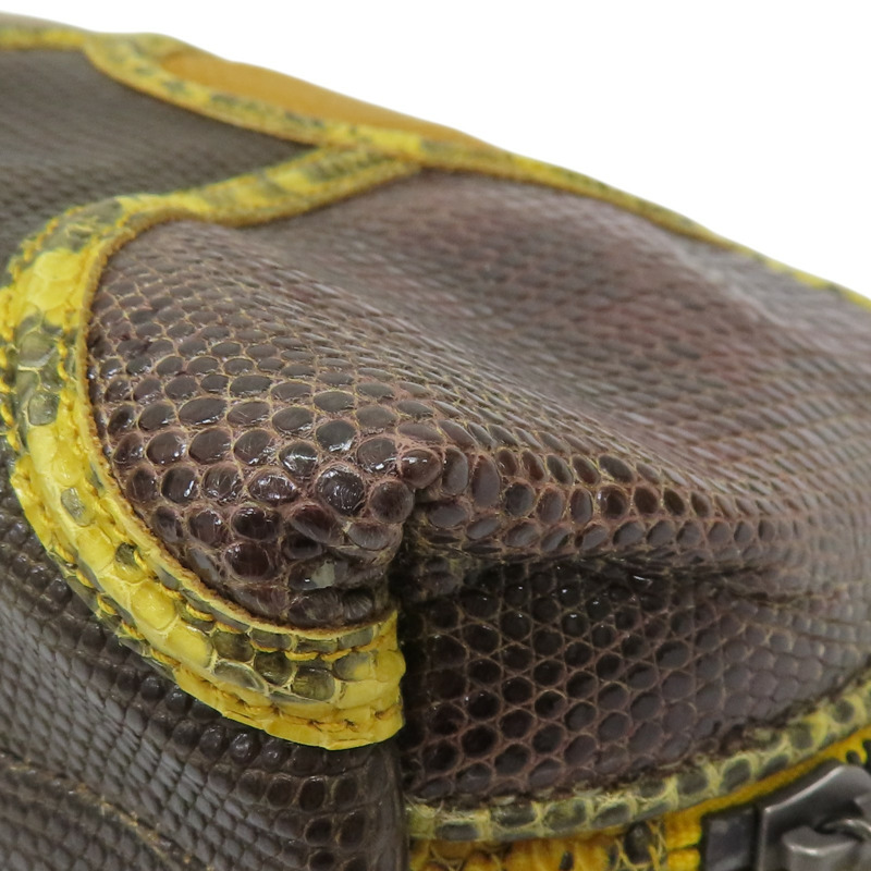 棕色 黃色 蜥蜴皮 拉鍊 收納袋 【BOTTEGA VENETA 寶緹嘉】 132534-11