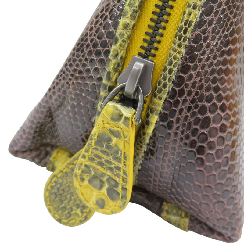 棕色 黃色 蜥蜴皮 拉鍊 收納袋 【BOTTEGA VENETA 寶緹嘉】 132534-12
