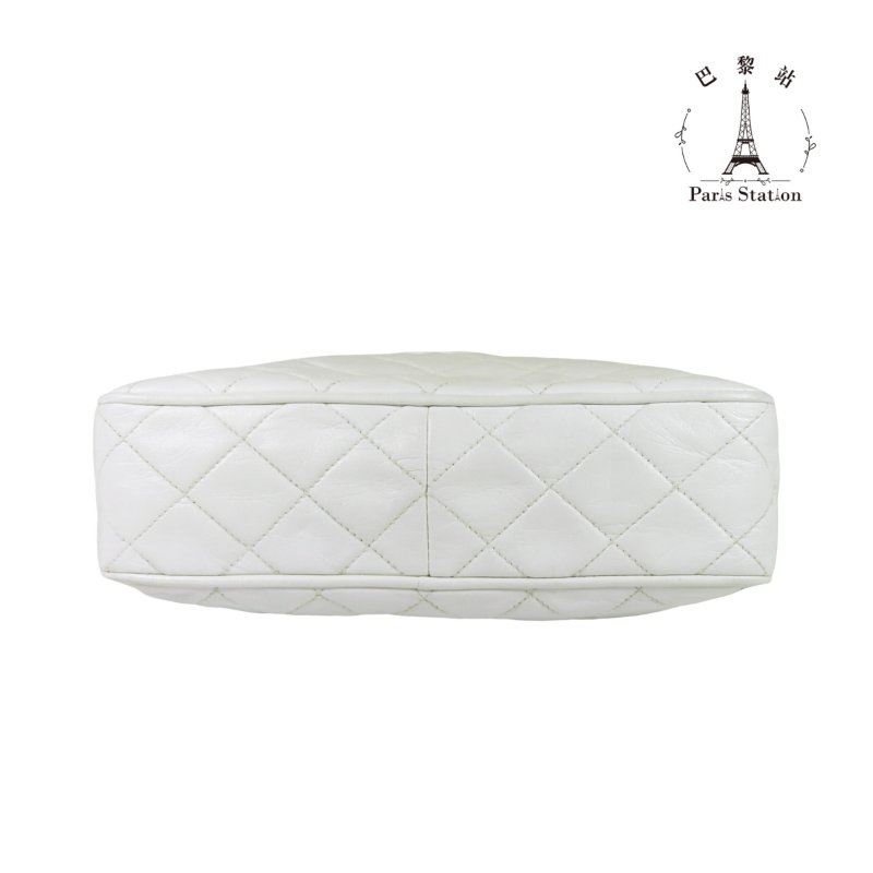 【巴黎站二手名牌專賣店】*現貨*CHANEL香奈兒真品*Vintage白色小羊皮菱格紋粗雙C縫線橫式金鏈流蘇斜背相機包-2