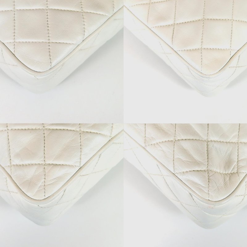 【巴黎站二手名牌專賣店】*現貨*CHANEL香奈兒真品*Vintage白色小羊皮菱格紋粗雙C縫線橫式金鏈流蘇斜背相機包-3