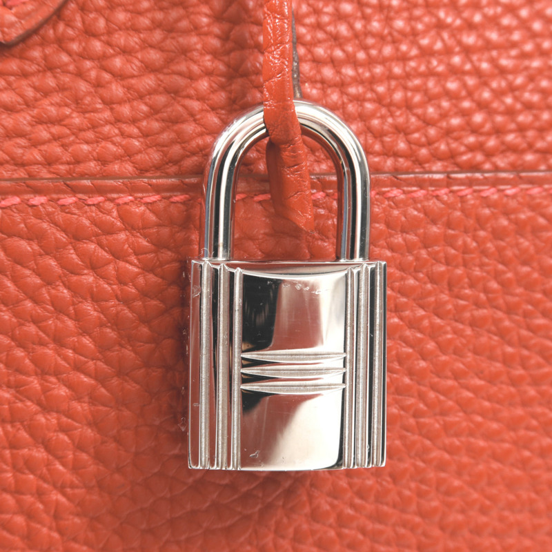 HERMES Togo皮革Bolide 1923 30銀扣手挽袋Rouge Garance-6