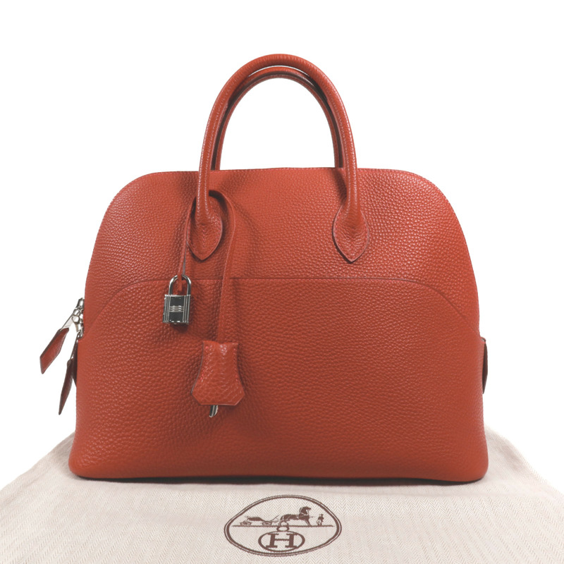 HERMES Togo皮革Bolide 1923 30銀扣手挽袋Rouge Garance-9