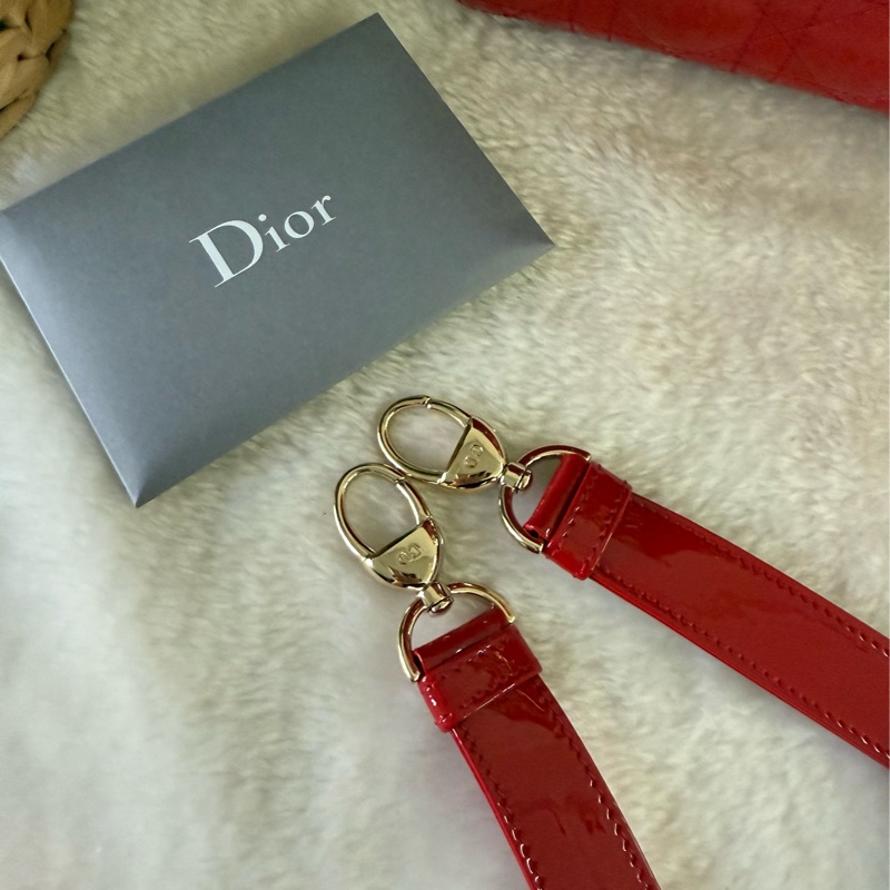 Lady Dior 五格漆皮小牛皮小款手提/斜背二用黛妃包(亮紅色)-9