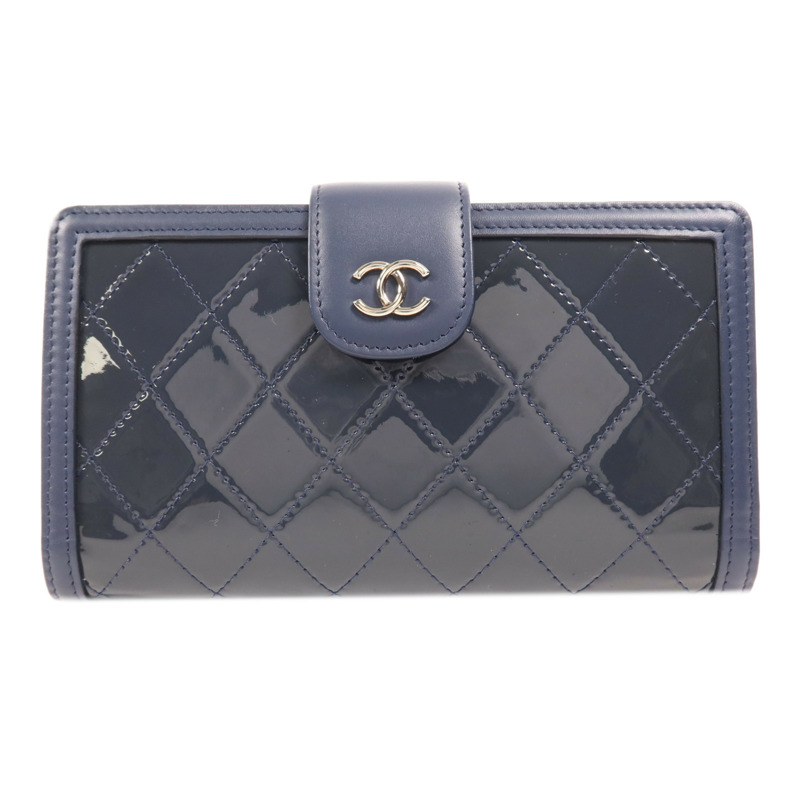 CHANEL 漆皮皮革/皮革Fold Wallet銀扣錢包-0