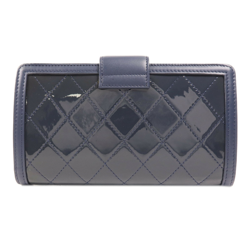 CHANEL 漆皮皮革/皮革Fold Wallet銀扣錢包-1