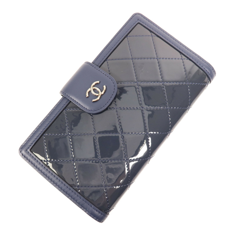 CHANEL 漆皮皮革/皮革Fold Wallet銀扣錢包-2