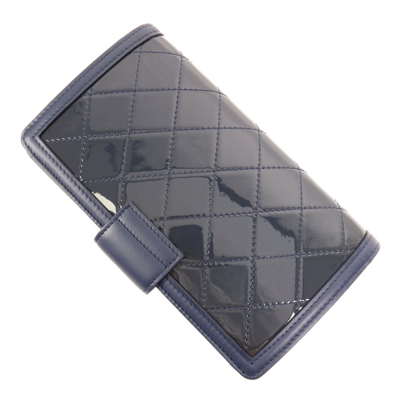 CHANEL 漆皮皮革/皮革Fold Wallet銀扣錢包-3