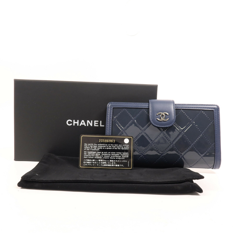 CHANEL 漆皮皮革/皮革Fold Wallet銀扣錢包-9