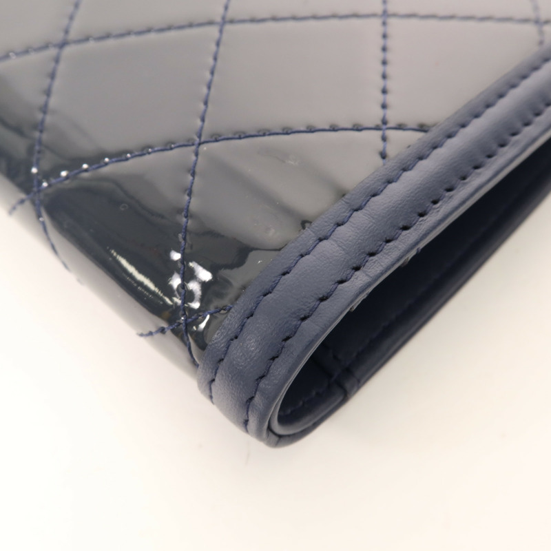 CHANEL 漆皮皮革/皮革Fold Wallet銀扣錢包-10