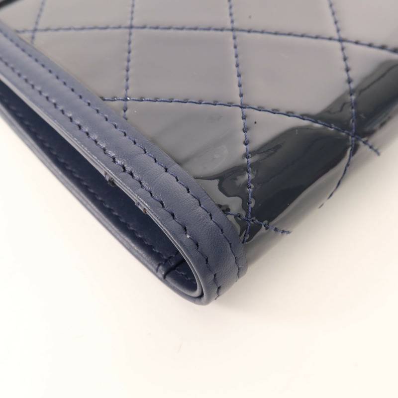 CHANEL 漆皮皮革/皮革Fold Wallet銀扣錢包-11