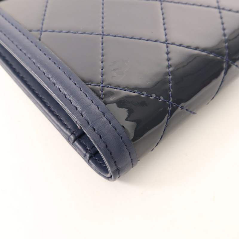 CHANEL 漆皮皮革/皮革Fold Wallet銀扣錢包-13