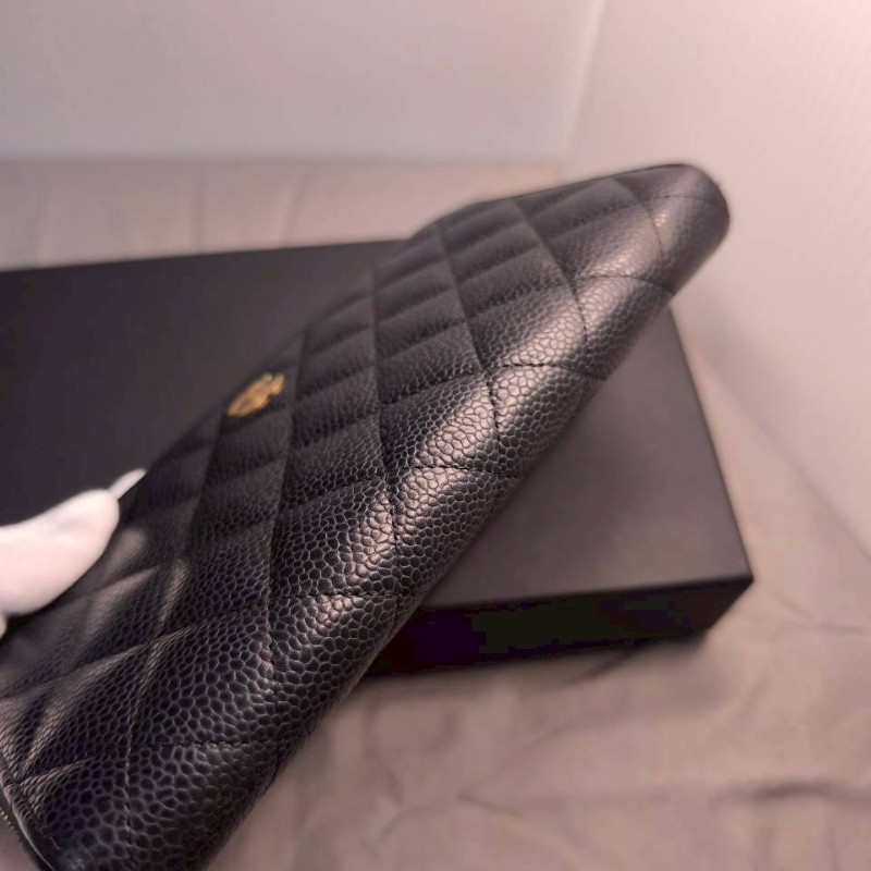 chanel 黑金牛皮荔枝紋拉鍊錢夾-8