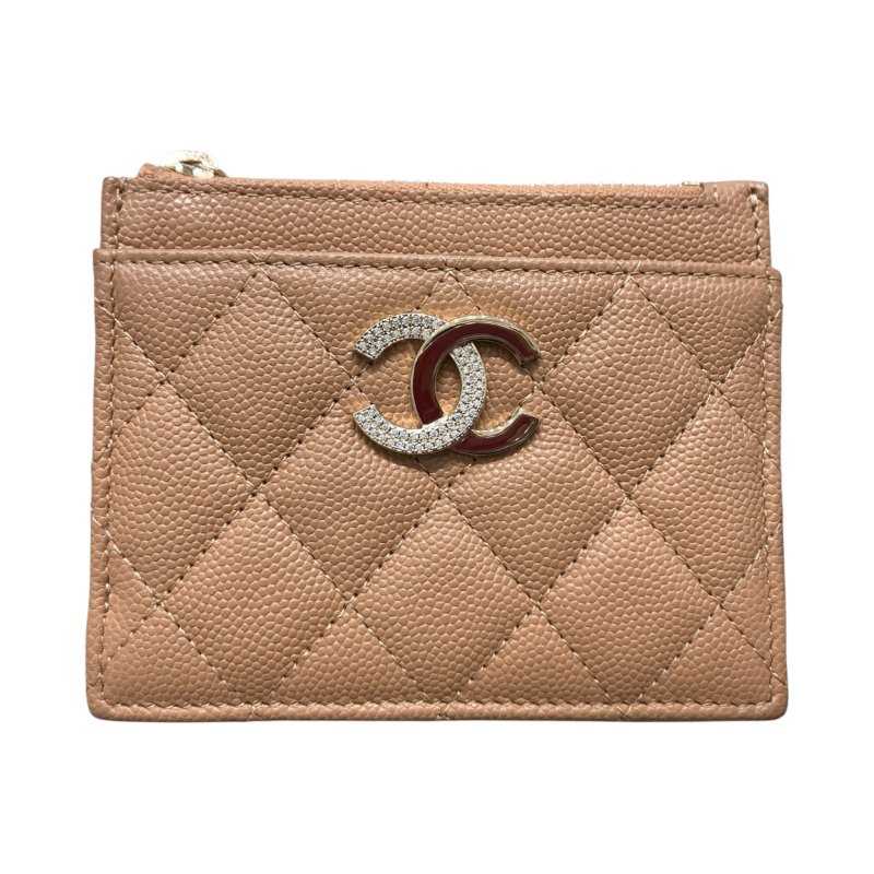 CHANEL 香奈兒 零錢包 卡夾 魚子醬 荔枝牛皮 奶茶色 金釦-0