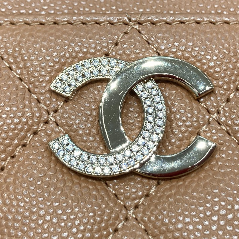 CHANEL 香奈兒 零錢包 卡夾 魚子醬 荔枝牛皮 奶茶色 金釦-12