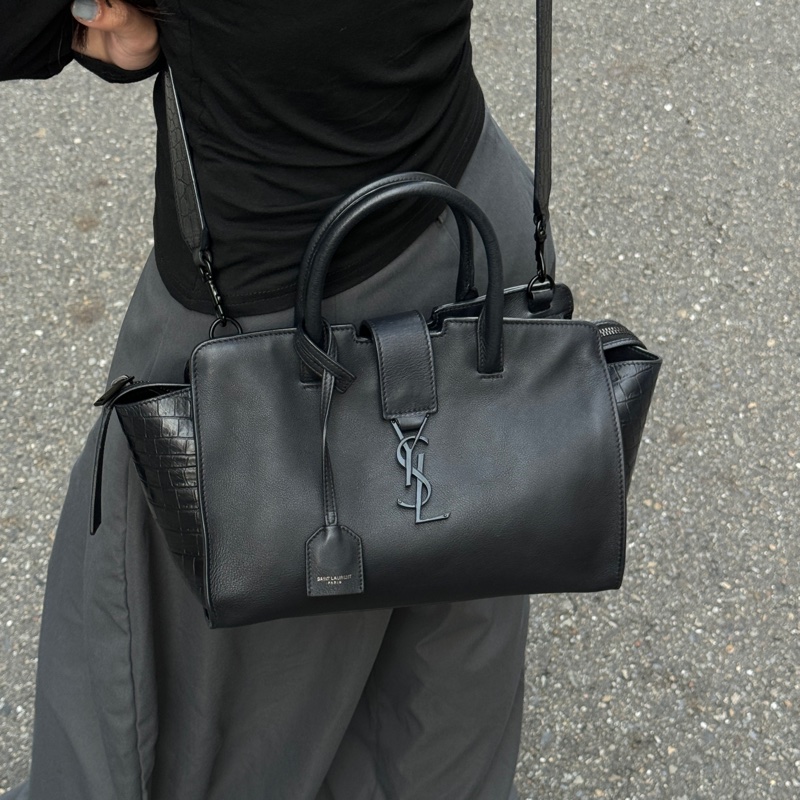 (極新|超稀有⏰) YSL “so black “ 全黑鱷魚紋 手提+斜背包 專櫃11萬!-1