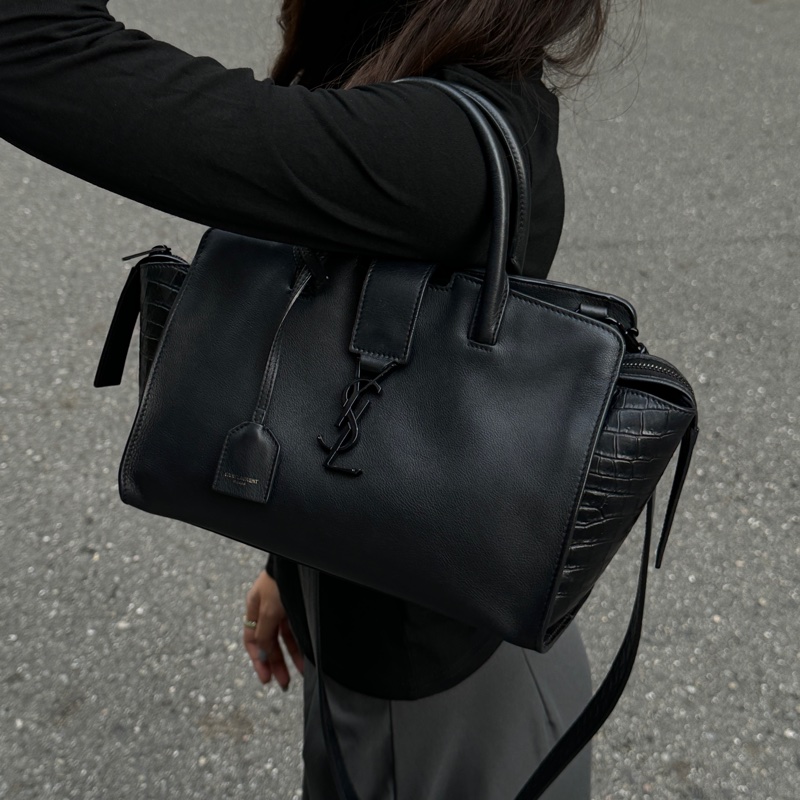 （極新｜超稀有⏰） YSL “so black “ 全黑鱷魚紋 手提+斜背包 專櫃11萬！-4