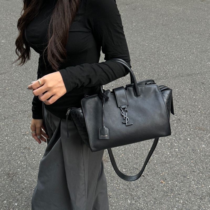 (極新|超稀有⏰) YSL “so black “ 全黑鱷魚紋 手提+斜背包 專櫃11萬!-5