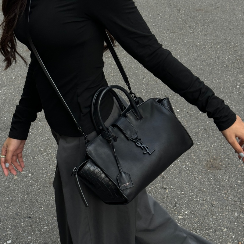 (極新|超稀有⏰) YSL “so black “ 全黑鱷魚紋 手提+斜背包 專櫃11萬!-7