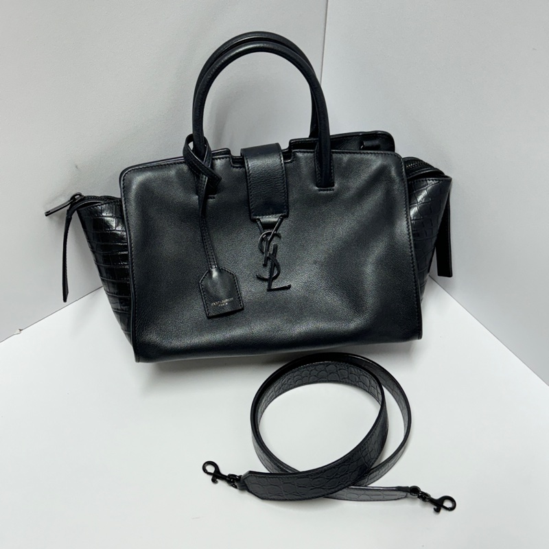(極新|超稀有⏰) YSL “so black “ 全黑鱷魚紋 手提+斜背包 專櫃11萬!-10