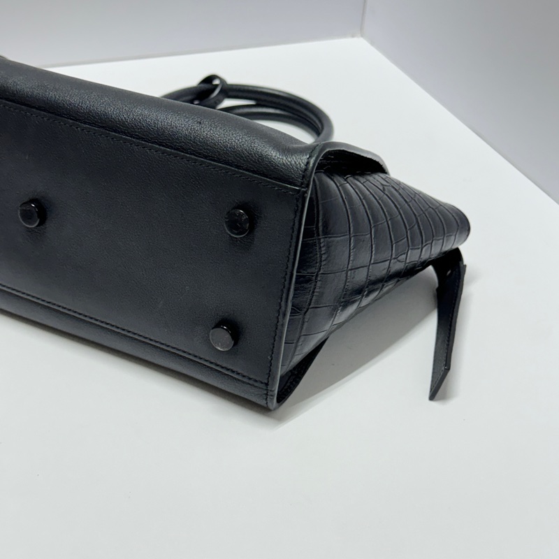 (極新|超稀有⏰) YSL “so black “ 全黑鱷魚紋 手提+斜背包 專櫃11萬!-17