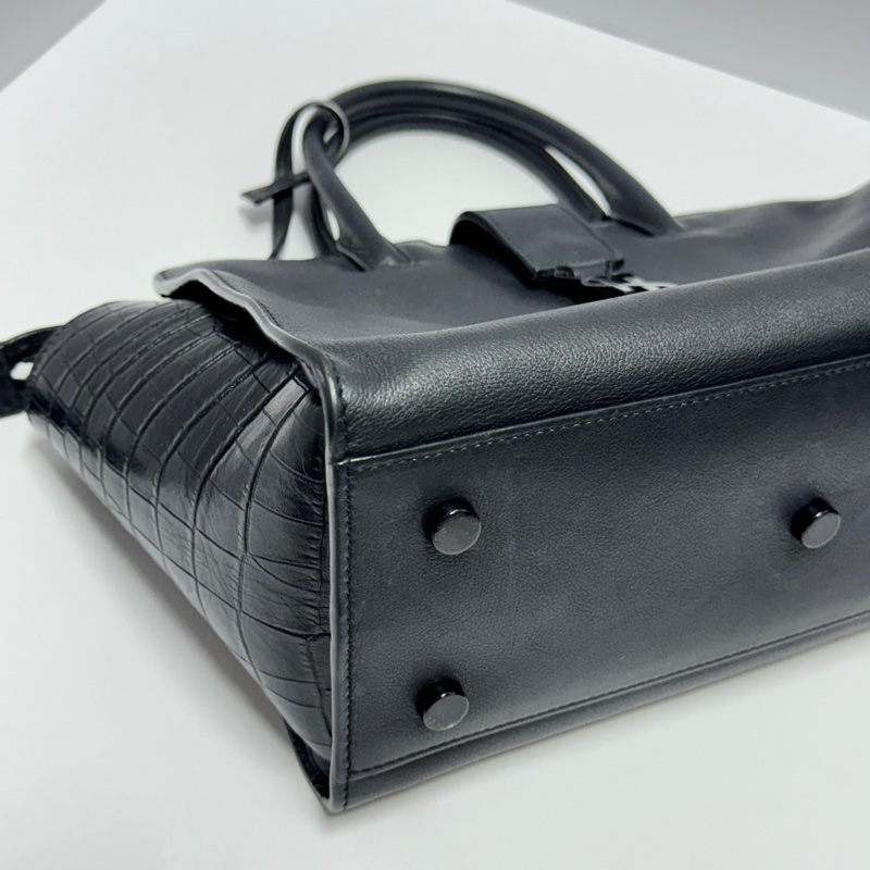 (極新|超稀有⏰) YSL “so black “ 全黑鱷魚紋 手提+斜背包 專櫃11萬!-18