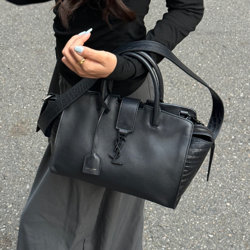 (極新|超稀有⏰) YSL “so black “ 全黑鱷魚紋 手提+斜背包 專櫃11萬!-27