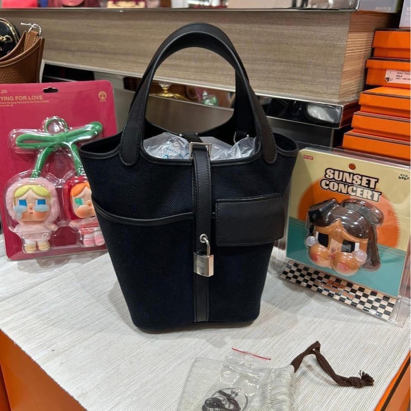 Hermes Picotin 18 cargo,黑銀,STAMP Z-0