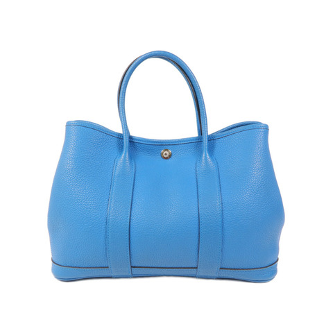 HERMES Clemence皮革Garden Party TPM銀扣手挽袋Turquoise