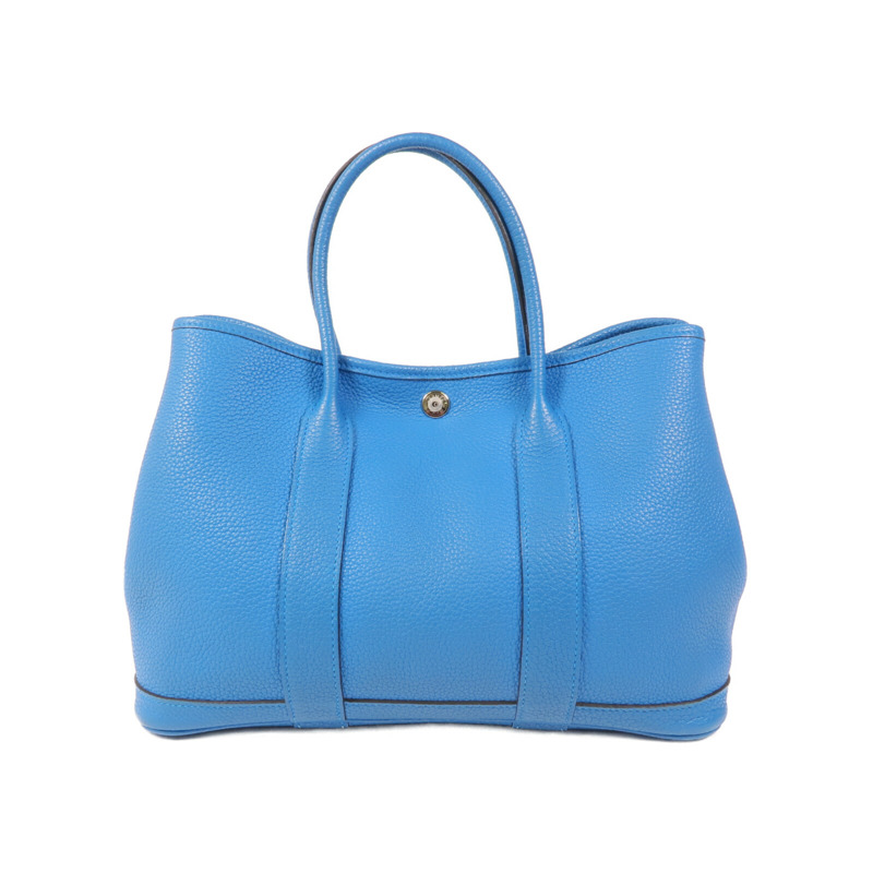 HERMES Clemence皮革Garden Party TPM銀扣手挽袋Turquoise-0